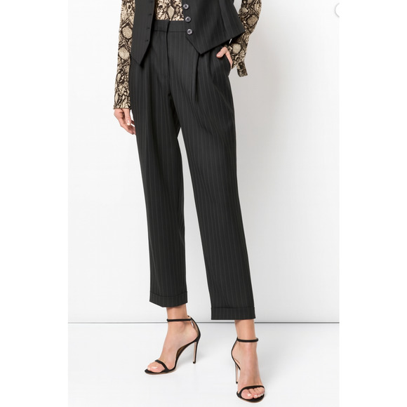 Nili Lotan 8 Virgin Wool $575 Pinstripe Montana Dress Pants Pleated Cropped NWT - Picture 11 of 11